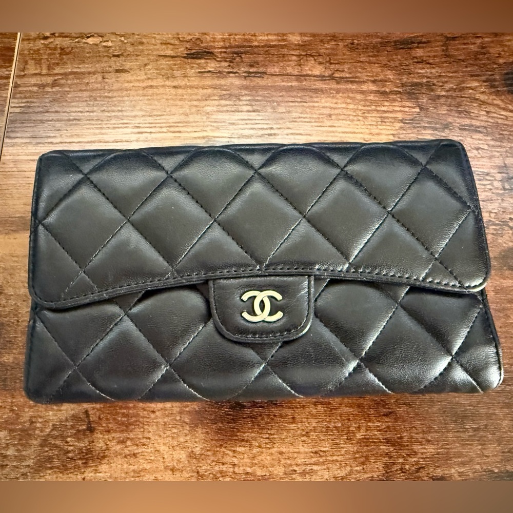 Authentic Chanel long flap Wallet with Silver